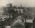 Damaged roof of Bedford Garage & gutted buildings in Catherine Street. Air raid, 4th May 1942