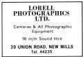 Advert for Lorell Photographics Ltd., cameras and photographic equipment, 39 Union Road.